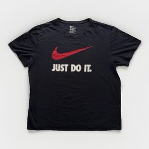 The Nike Tee Shirt Mens 2XL Swoosh Athletic Cut Just Do It Black Cotton Casual